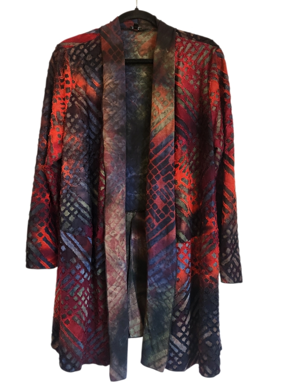 Shana Multicolor Burnout Style Lightweight Cardigan Size L Flowy Open Front Art